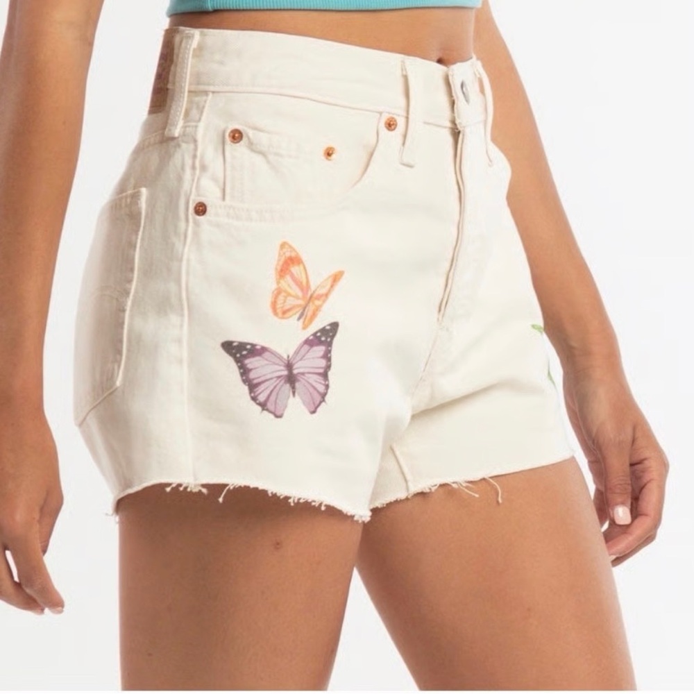 Levi's Cream Denim Shorts with Colorful Butterfly Prints